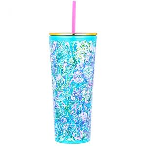Lily Pulitzer “Soleil It on Me” Pink, Blue, Teal Style Tumbler w/ Straw …